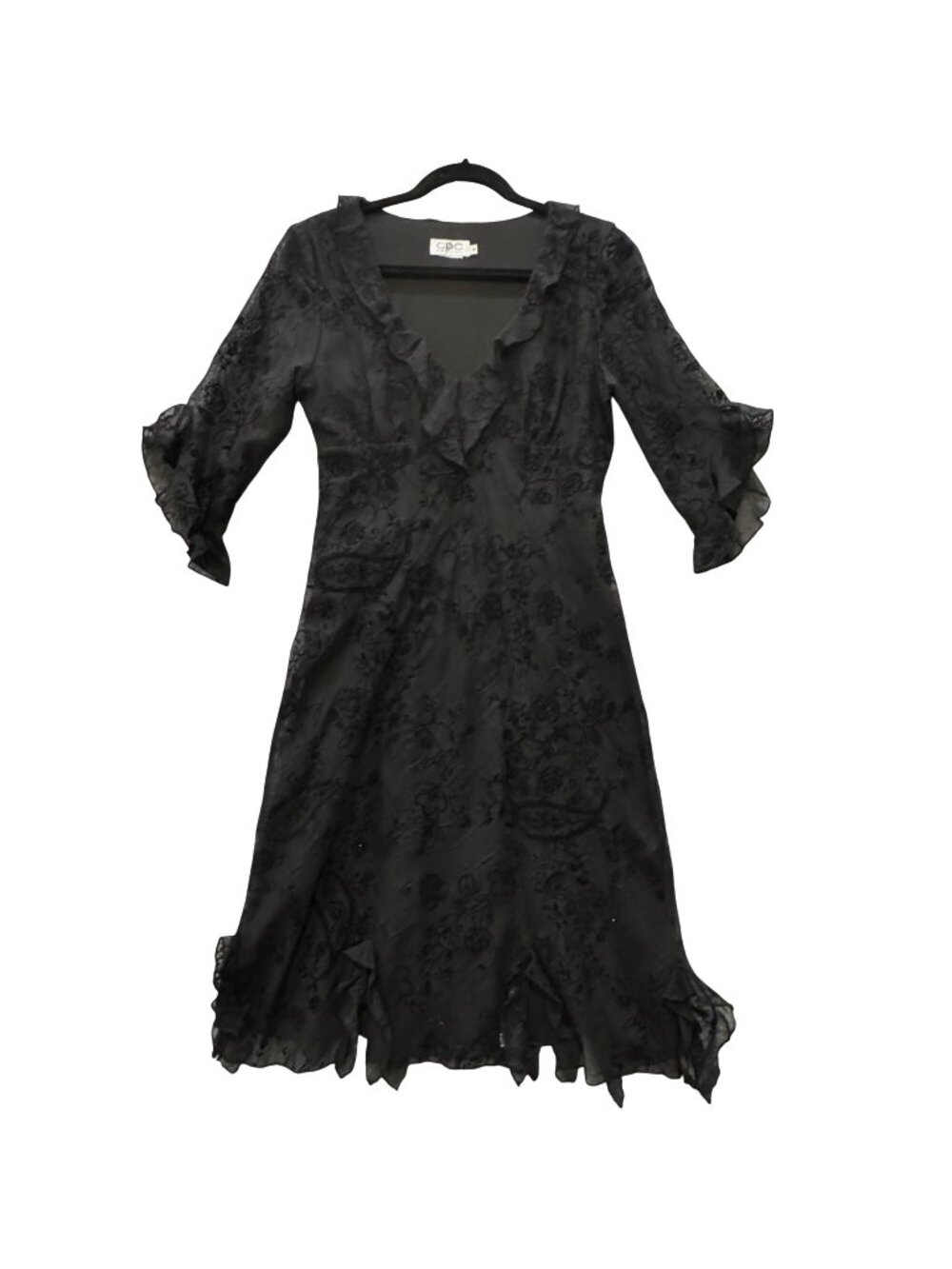 Black Lace Cottagecore Dress Size10P Empire Waist Midi Whimsygoth Dark Romance